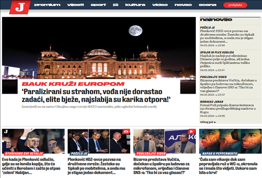 A collage of headlines in Croatian, appearing on online news outlet jutarnji.hr, primarily focused on political news.